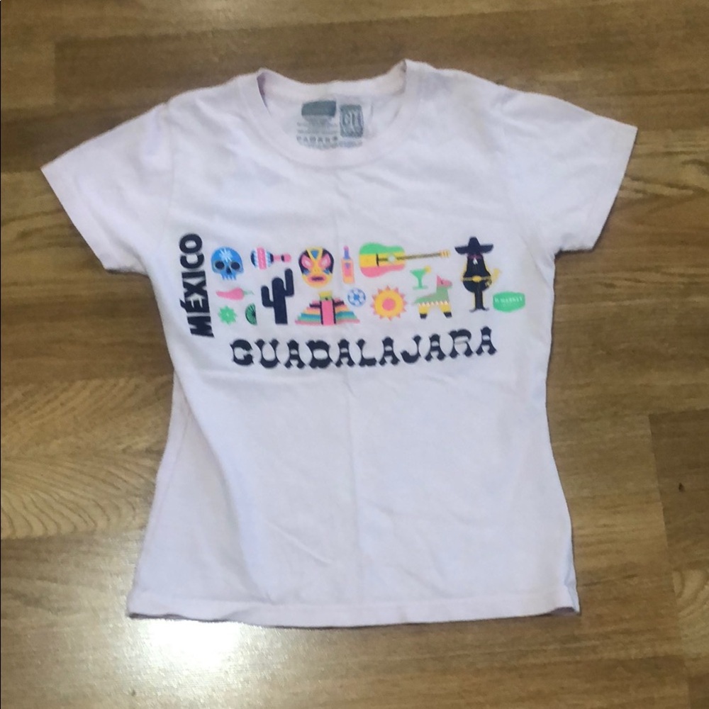 White and Pink Short Sleeve Tee with Colorful Graphic